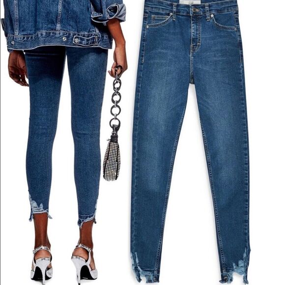 Topshop Jamie High Waisted Skinny Ripped Hem Jeans Size 2 - Picture 2 of 16